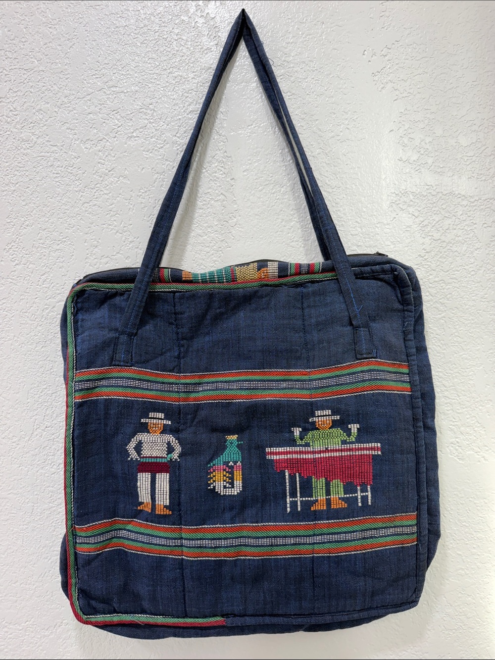 Embroidered Guatemalan Denim Blue Handwoven Tote Bag